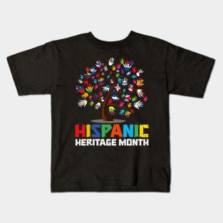 Hispanic Heritage Month Flags - Hand Flag Tree Roots Latino Kids T-Shirt